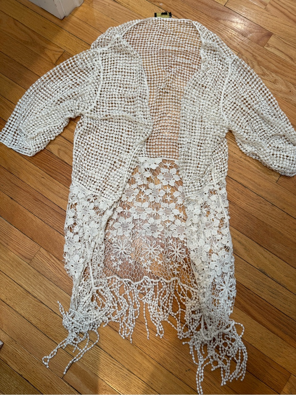 House of Harlow 1960 Ivory Crochet Fringe Swim Coverup